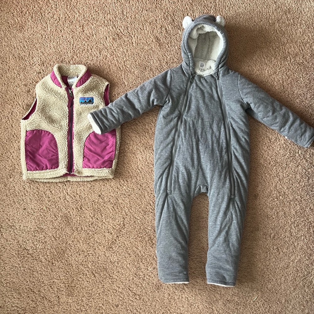 12-18 month Patagonia Vest and Gap snowsuit